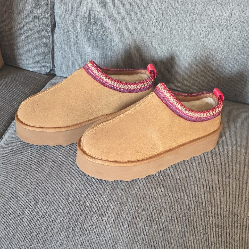 Women's Tan Platform Slippers/Ankle Boots By Athmile, Size 11, New.
